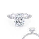 COCO - Elongated Cushion Cut Moissanite 18k White Gold Petite Hidden Halo Triple Pavé Engagement Ring Lily Arkwright