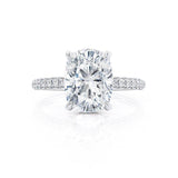 COCO - Elongated Cushion Cut Lab Diamond 18k White Gold Petite Hidden Halo Triple Pavé Engagement Ring Lily Arkwright