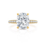 COCO - Elongated Cushion Moissanite & Diamond 18k Yellow Gold Petite Hidden Halo Triple Pavé Ring Engagement Ring Lily Arkwright