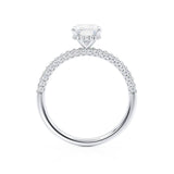 COCO - Elongated Cushion Moissanite & Diamond Platinum Petite Hidden Halo Triple Pavé Ring Engagement Ring Lily Arkwright
