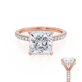 COCO - Princess Moissanite & Diamond 18k Rose Gold Hidden Halo Triple Pavé Shoulder Set Engagement Ring Lily Arkwright
