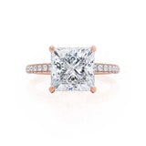 COCO - Princess Moissanite & Diamond 18k Rose Gold Hidden Halo Triple Pavé Shoulder Set Engagement Ring Lily Arkwright
