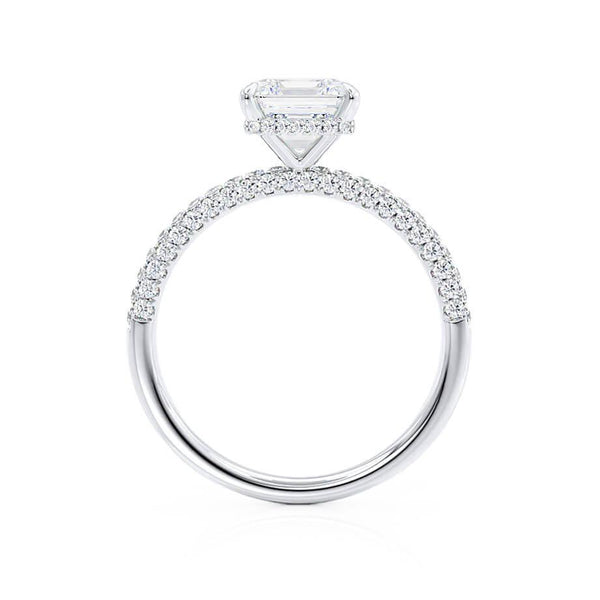 COCO - Princess Moissanite & Diamond 18k White Gold Hidden Halo Triple Pavé Shoulder Set Engagement Ring Lily Arkwright