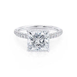 COCO - Princess Moissanite & Diamond 18k White Gold Hidden Halo Triple Pavé Shoulder Set Engagement Ring Lily Arkwright