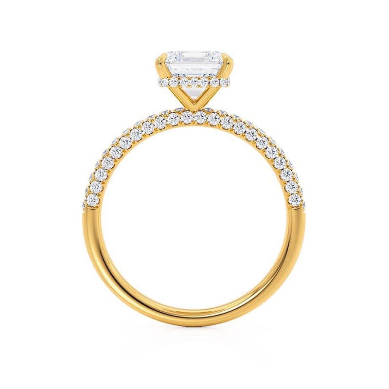COCO - Princess Moissanite & Diamond 18k Yellow Gold Hidden Halo Triple Pavé Shoulder Set Engagement Ring Lily Arkwright