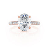 COCO - Oval Moissanite & Diamond 18k Rose Gold Petite Hidden Halo Triple Pavé Shoulder Set Ring Engagement Ring Lily Arkwright