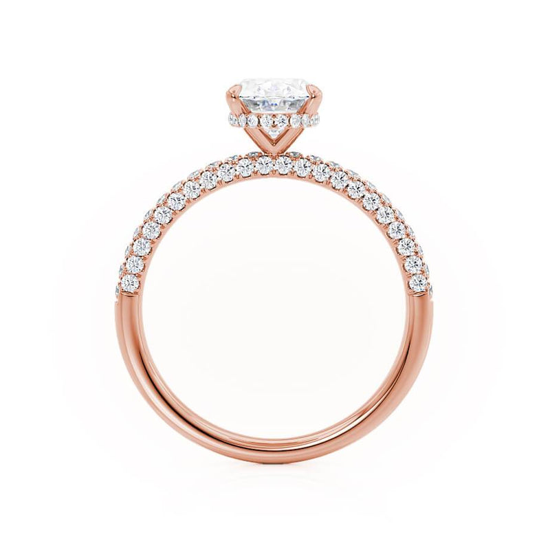 COCO - Oval Lab Diamond 18k Rose Gold Petite Hidden Halo Triple Pavé Shoulder Set Engagement Ring Lily Arkwright