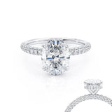 COCO - Oval Lab Diamond 18k White Gold Petite Hidden Halo Triple Pavé Shoulder Set Engagement Ring Lily Arkwright