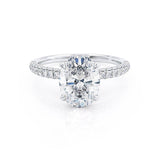 COCO - Oval Moissanite & Diamond Platinum Petite Hidden Halo Triple Pavé Shoulder Set Ring Engagement Ring Lily Arkwright