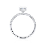 COCO - Oval Moissanite & Diamond Platinum Petite Hidden Halo Triple Pavé Shoulder Set Ring Engagement Ring Lily Arkwright