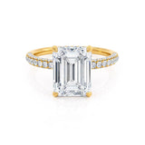 COCO - Emerald Moissanite & Diamond 18k Yellow Gold Petite Hidden Halo Triple Pavé Ring Engagement Ring Lily Arkwright