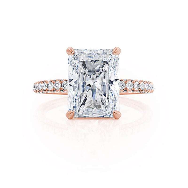 COCO - Radiant Lab Diamond 18k Rose Gold Petite Triple Pavé Hidden Halo Engagement Ring Lily Arkwright