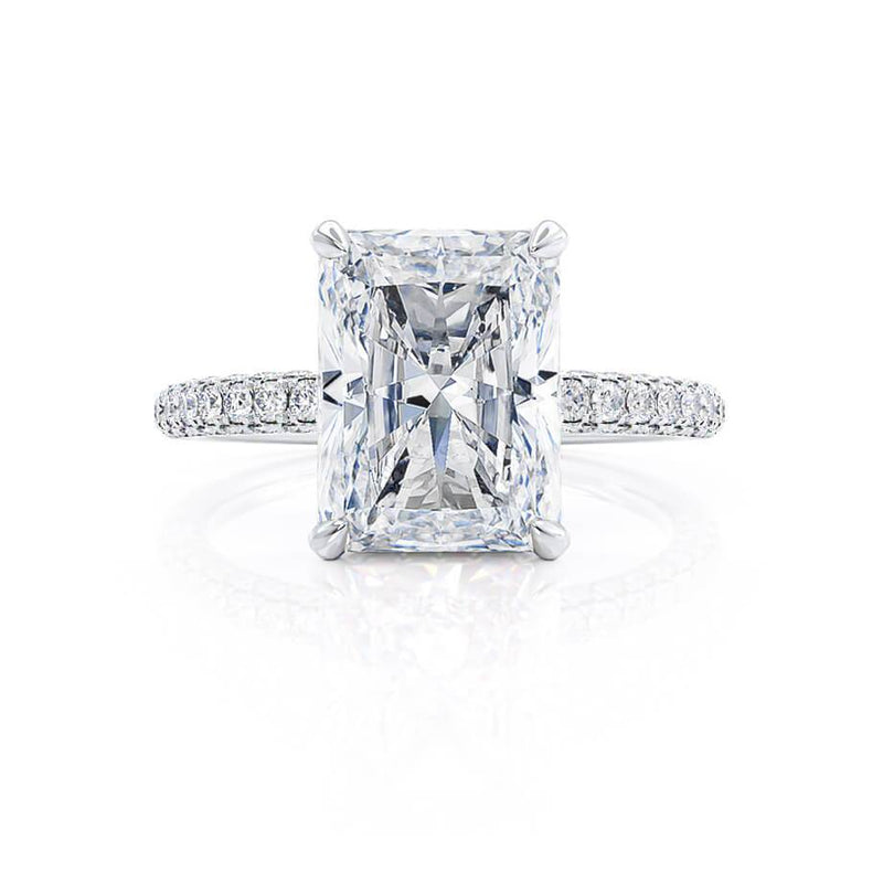 COCO - Radiant Lab Diamond 18k White Gold Petite Triple Pavé Hidden Halo Engagement Ring Lily Arkwright