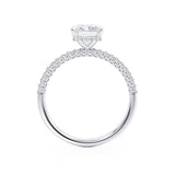 COCO - Radiant Moissanite & Diamond Platinum Petite Hidden Halo Triple Pavé Shoulder Set Ring Engagement Ring Lily Arkwright
