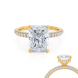 COCO - Radiant Lab Diamond 18k Yellow Gold Petite Triple Pavé Hidden Halo Engagement Ring Lily Arkwright