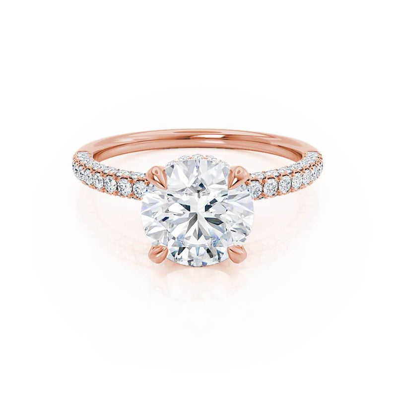 COCO- Round Lab Diamond 18k Rose Gold Petite Hidden Halo Triple Pavé Shoulder Set Ring Engagement Ring Lily Arkwright