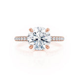 COCO- Round Moissanite & Diamond 18k Rose Gold Petite Hidden Halo Triple Pavé Shoulder Set Ring Engagement Ring Lily Arkwright