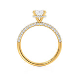 COCO- Round Moissanite & Diamond 18k Yellow Gold Petite Hidden Halo Triple Pavé Shoulder Set Ring Engagement Ring Lily Arkwright