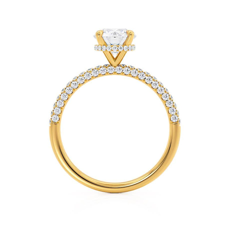 COCO- Round Lab Diamond 18k Yellow Gold Petite Hidden Halo Triple Pavé Shoulder Set Ring Engagement Ring Lily Arkwright