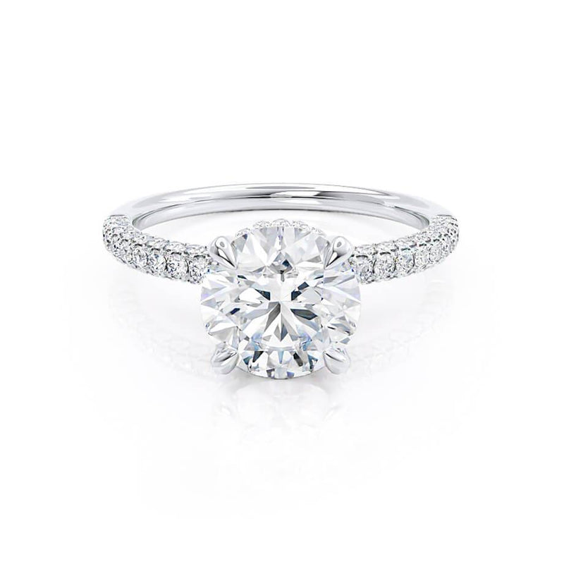COCO - Round Lab Diamond Platinum Petite Hidden Halo Triple Pavé Shoulder Set Ring Engagement Ring Lily Arkwright