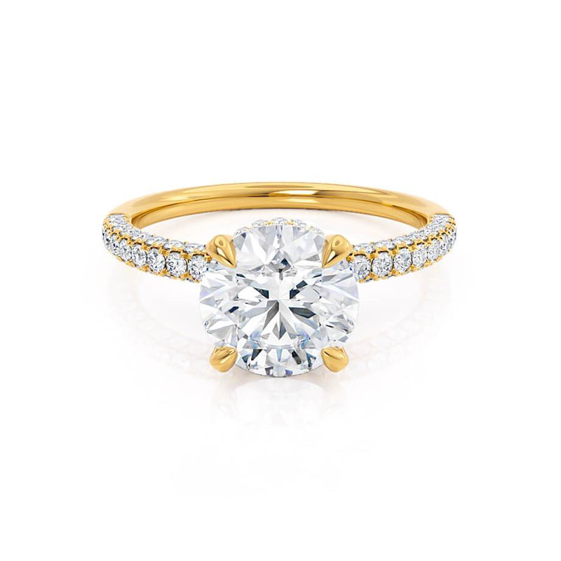 COCO- Round Natural Diamond 18k Yellow Gold Petite Hidden Halo Triple Pavé Shoulder Set Ring Engagement Ring Lily Arkwright