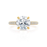 COCO- Round Moissanite & Diamond 18k Yellow Gold Petite Hidden Halo Triple Pavé Shoulder Set Ring Engagement Ring Lily Arkwright