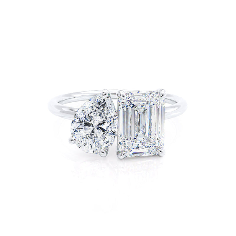 COMET - Toi Et Moi Moissanite Emerald & Pear Cut Ring 950 Platinum Engagement Ring Lily Arkwright