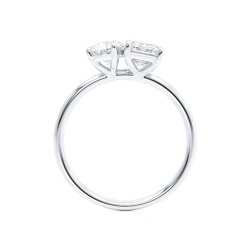 COMET - Toi Et Moi Lab Diamond Emerald & Pear Cut Ring 18k White Gold Engagement Ring Lily Arkwright