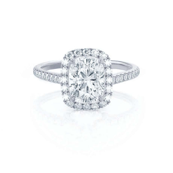DARLEY - Elongated Cushion Lab Diamond Platinum Halo Engagement Ring Lily Arkwright