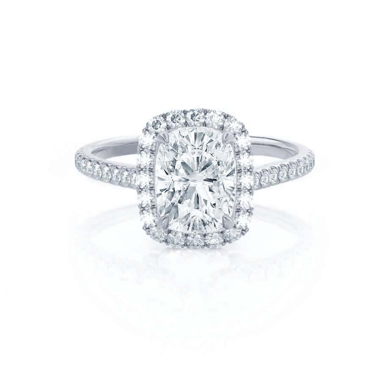 DARLEY - Elongated Cushion Micro Pavé Platinum Halo Engagement Ring Lily Arkwright