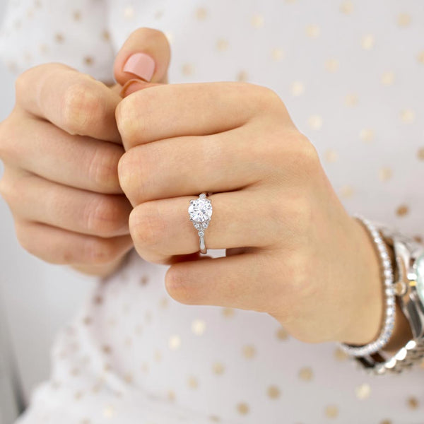 DELILAH - Round Lab Diamond 18k White Gold Shoulder Set Ring Engagement Ring Lily Arkwright