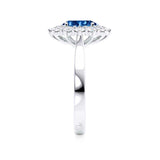 DIANA - Chatham® Blue Sapphire & Lab Diamond 18k White Gold Halo Engagement Ring Lily Arkwright