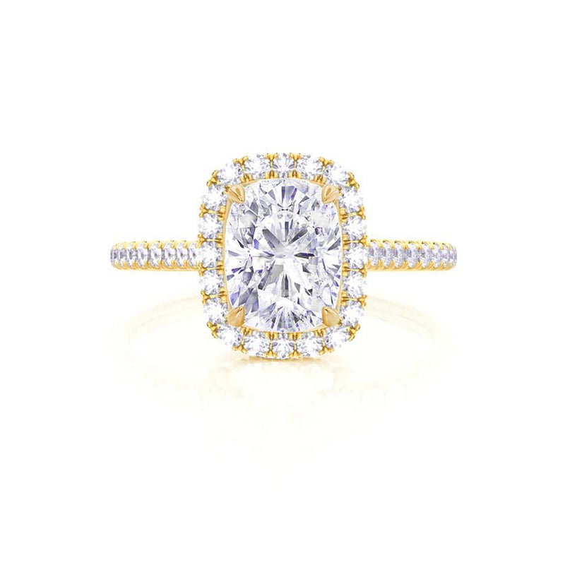 DARLEY - Elongated Cushion Micro Pavé 18k Yellow Gold Halo Engagement Ring Lily Arkwright