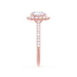 DARLEY - Elongated Cushion Micro Pavé 18k Rose Gold Halo Engagement Ring Lily Arkwright