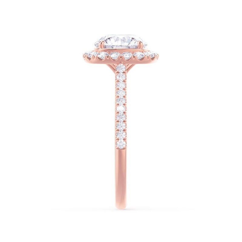 DARLEY - Elongated Cushion Lab Diamond 18k Rose Gold Halo Engagement Ring Lily Arkwright