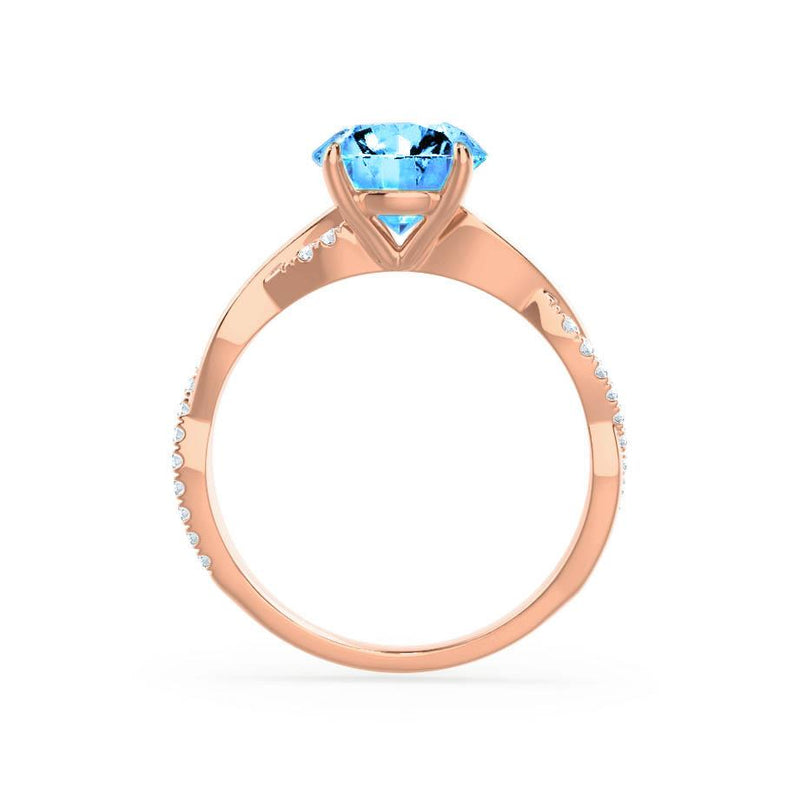 EDEN - Chatham® Round Aqua Spinel & Diamond 18k Rose Gold Vine Ring Engagement Ring Lily Arkwright