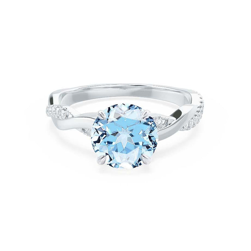 EDEN - Chatham® Round Aqua Spinel & Diamond 18k White Gold Vine Ring Engagement Ring Lily Arkwright