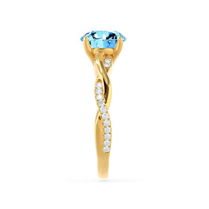 EDEN - Chatham® Round Aqua Spinel & Diamond 18k Yellow Gold Vine Ring Engagement Ring Lily Arkwright