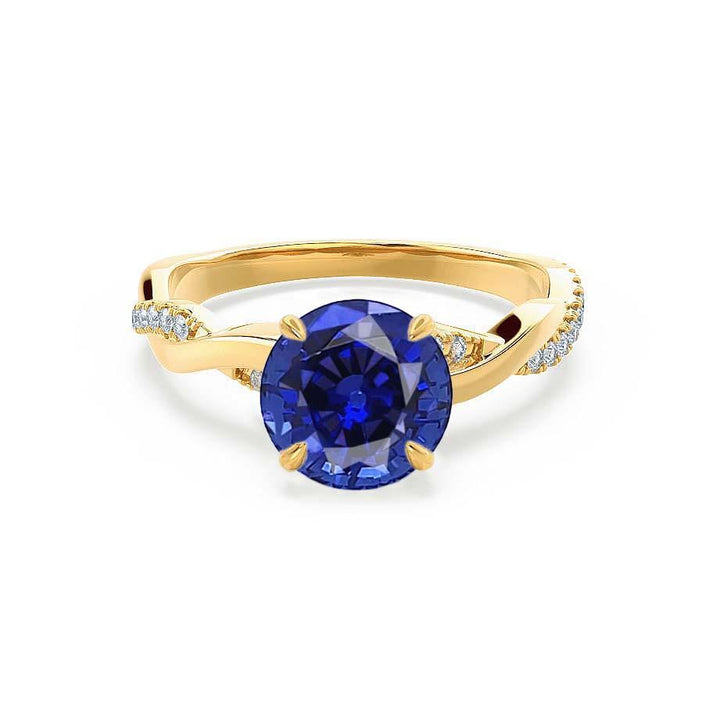 EDEN - Round Blue Sapphire & Diamond 18k Yellow Gold Vine Ring