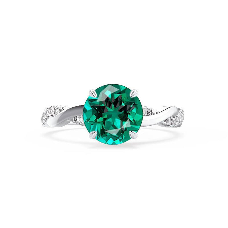 EDEN - Emerald & Diamond 18k White Gold Vine Solitaire Engagement Ring Lily Arkwright