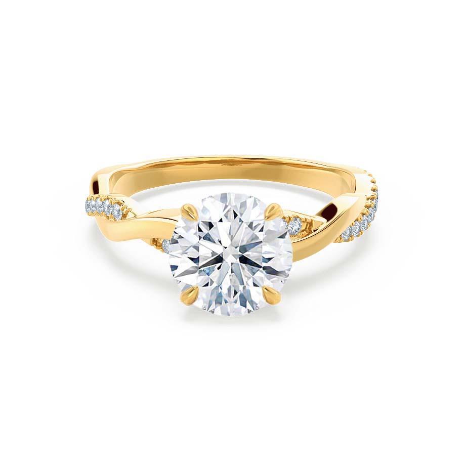 Eden Round lab diamond & Diamond 18k Yellow Gold Vine Solitaire Ring ...