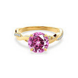 Eden Round cut pink sapphire  lab diamond engagement ring 18k yellow gold twisted vine solitaire by Lily Arkwright 