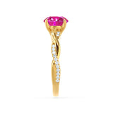 Eden brilliant round cut pink sapphire and diamond engagement ring 18k yellow gold solitaire Lily Arkwright 
