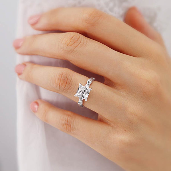 EDEN - Princess Moissanite & Diamond 18k White Gold Vine Solitaire Engagement Ring Lily Arkwright