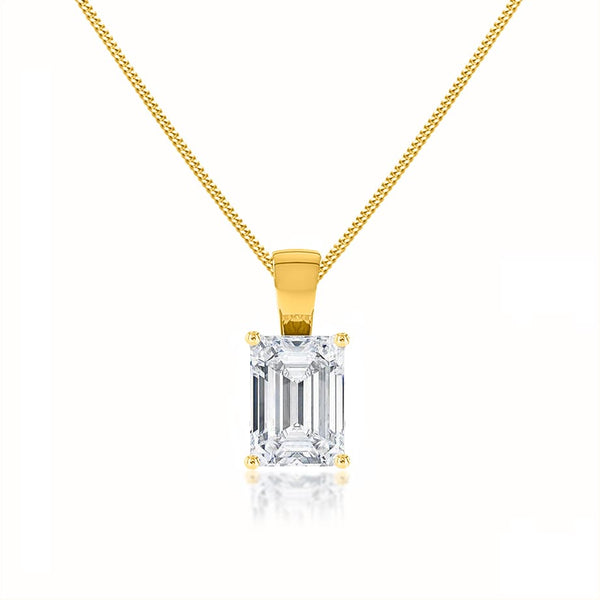 ELIZA - Emerald Cut Moissanite 4 Claw Drop Pendant 18k Yellow Gold Pendant Lily Arkwright