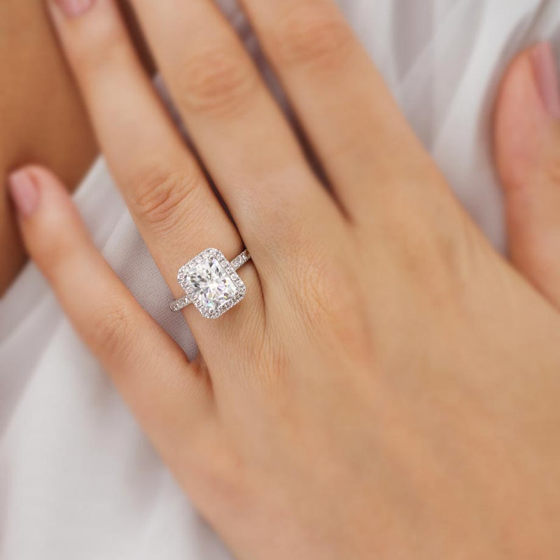 ESME - Radiant Lab Diamond & Diamond 18k Rose Gold Halo Engagement Ring Lily Arkwright