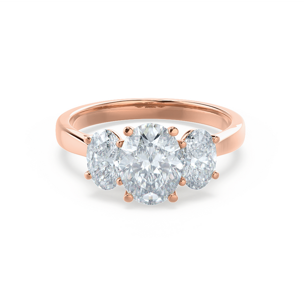 EVERDEEN Oval Moissanite 18k Rose Gold Trilogy Ring