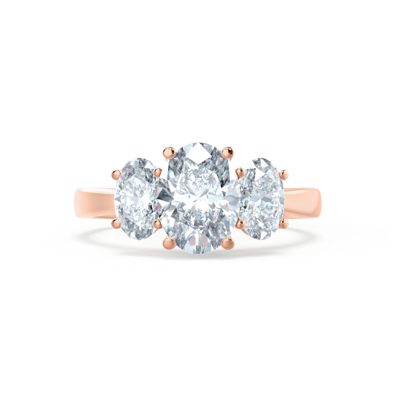 EVERDEEN - Ex Display 0.26ct/ 0.50ct/ 0.26ct Oval Moissanite 18k Rose Gold Trilogy Ring Engagement Ring Lily Arkwright