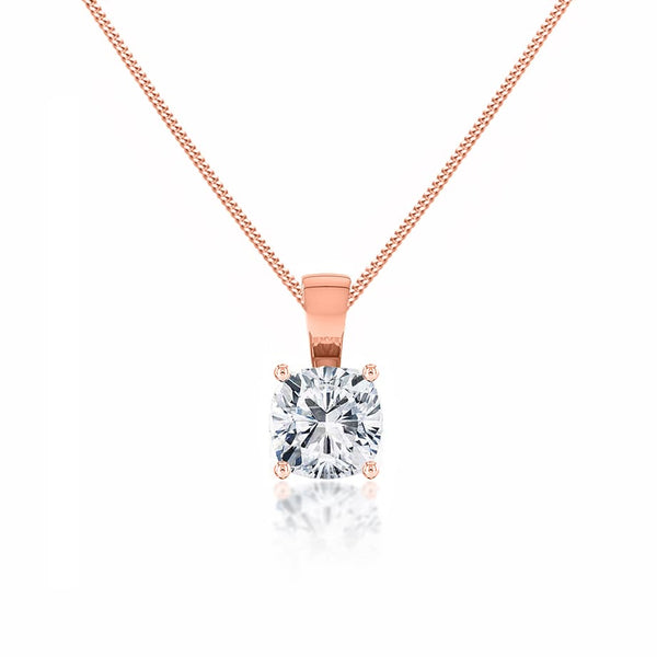 FILIPPA - Cushion Cut  Moissanite 4 Claw Drop Pendant 18k Rose Gold Pendant Lily Arkwright