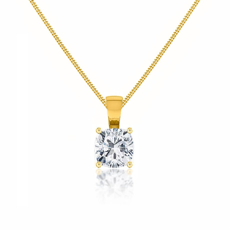 FILIPPA - Cushion Cut  Lab Diamond 4 Claw Drop Pendant 18k Yellow Gold Pendant Lily Arkwright